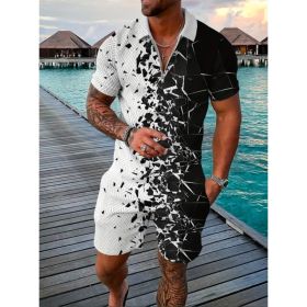 Polo Shirt Sports Short Sleeve Shorts Suit For Men (Option: Gradient black-S)