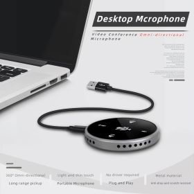 360 Degree Omnidirectional Radio Microphone Touch Control Video Conferencing Interface Microphone Recording Speech With Speaker USB Notebook Used (Color: GOLD)