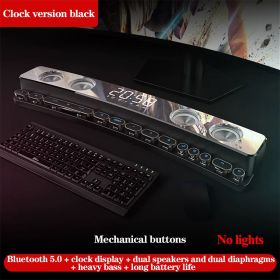 3600mAh Bluetooth Wireless Game Speaker soundbar USB 3D Stereo Subwoofer AUX FM Home Clock Indoor Sound Bar Computer Loudspeaker (Color: Clock Black no light)
