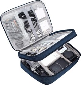 Electronic Bag Travel Cable Accessories Bag Waterproof Double Layer Electronics Organizer Portable Storage Case for Cable, Cord, Charger, Phone (Color: Nevy Blue)