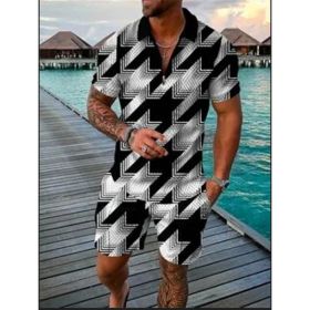 Polo Shirt Sports Short Sleeve Shorts Suit For Men (Option: Black and white-3XL)